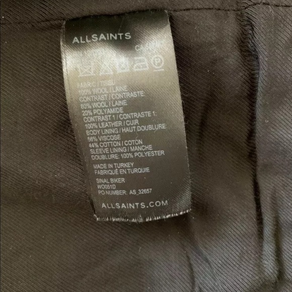 ALL SAINTS Wool Biker Style Coat UK 6/ US 2 Black - Picture 12 of 12